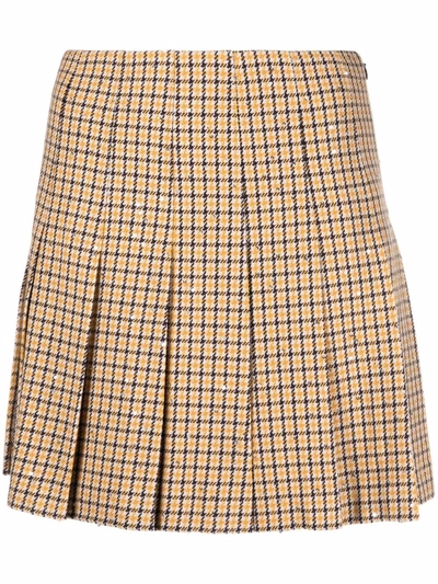 Alessandra Rich Pleated Houndstooth Mini Skirt In Yellow