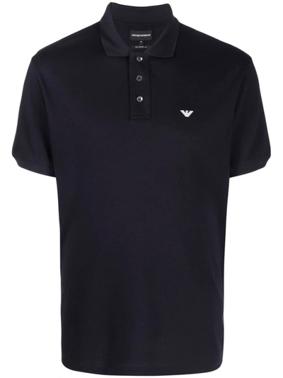 Shop Emporio Armani Logo-print Cotton Polo Shirt In Blue