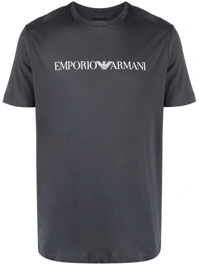 Shop Emporio Armani Logo-print Cotton T-shirt In Grey