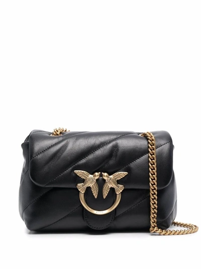 Shop Pinko Love Mini Black Quilted Leather Crossbody Bag