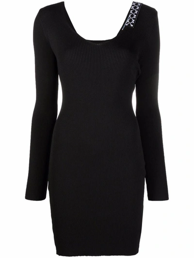 Off-white Black And White Arrows Ribbed Knit Minidress In Black