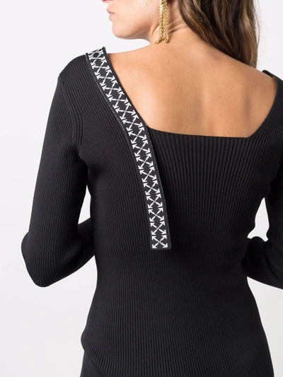 Off-white Black And White Arrows Ribbed Knit Minidress In Black