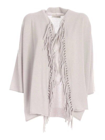 Shop Le Tricot Perugia Fringes Cardigan In Grey