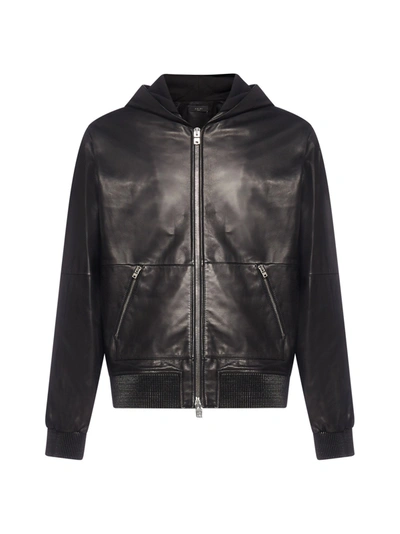 Shop Amiri Leather Hooded Jacket In Black