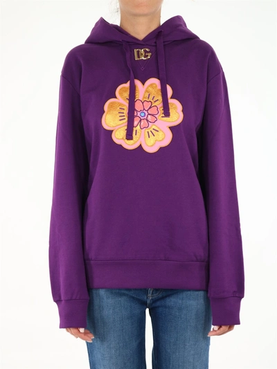 Shop Dolce & Gabbana Dg Logo Plaque Drawstring Hoodie In Purple