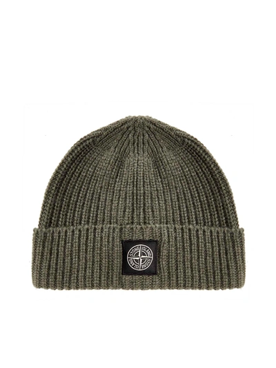 Shop Stone Island Logo Patched Beanie In Green