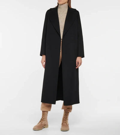 S Max Mara Esturia Belted Double Wool Long Coat In Black