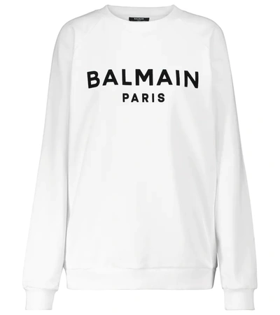 Shop Balmain Cotton Logo Sweatshirt In White