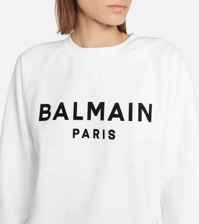 Shop Balmain Cotton Logo Sweatshirt In White