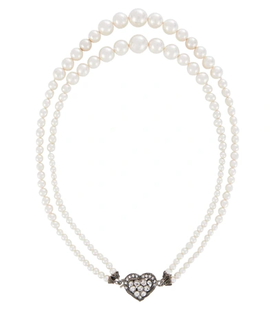 Shop Alessandra Rich Double Strand Pearl Necklace In White
