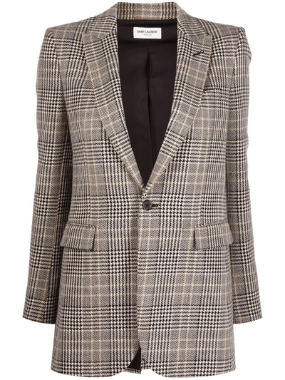 Shop Saint Laurent Single-breasted Checked Blazer In Nude