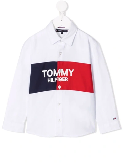 Shop Tommy Hilfiger Junior Logo-print Cotton Shirt In White
