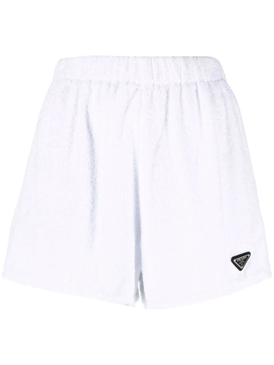 Shop Prada Logo-plaque High-waisted Shorts In White