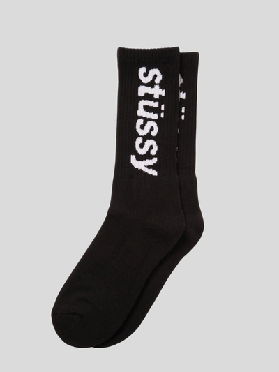 Shop Stussy Helvetica Jacquard Crew Socks In Black