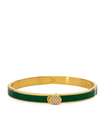Shop Halcyon Days Gold-plated Pave Button Bangle In Green