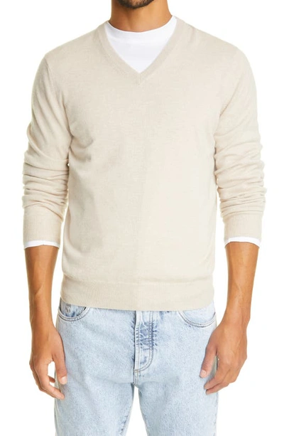 Shop Brunello Cucinelli V-neck Cashmere Sweater In Sand