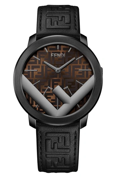 Shop Fendi Run Away Leather Strap Watch, 41mm In Black/ Brown