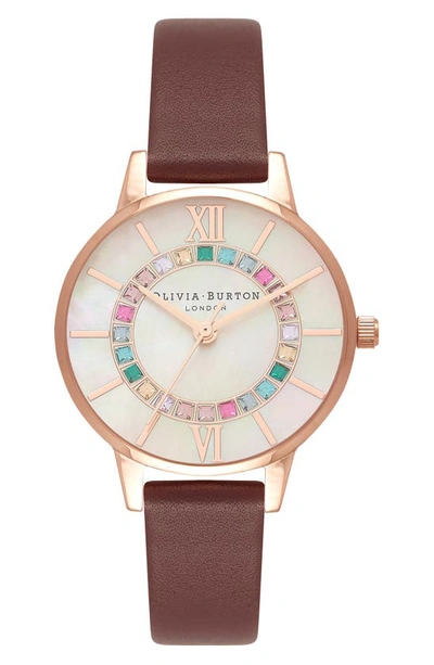 Shop Olivia Burton Wonderland Leather Strap Watch, 30mm In Pink Mop