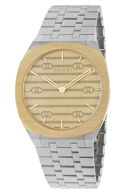 Shop Gucci 25h Two-tone Stainless Steel Bracelet Watch, 38mm In Two Tone