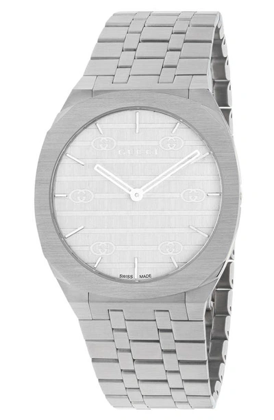 Shop Gucci 25h Stainless Steel Bracelet Watch, 38mm In White