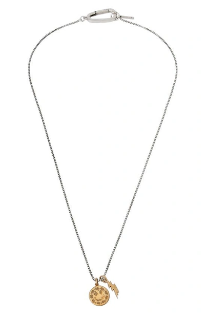 Shop Allsaints Medallion & Lightning Bolt Sterling Silver Pendant Necklace In Two-tone