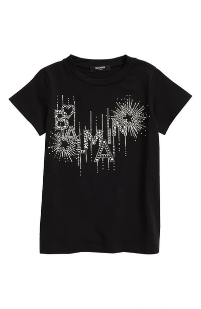 Shop Balmain Kids' Embellished Star Logo Cotton Graphic Tee In Black