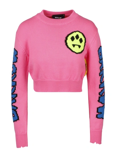 Shop Barrow Smiley Intarsia Cropped Jumper In Pink