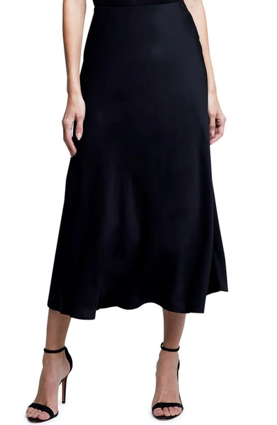 Shop L Agence Clarisa Bias Cut Satin Skirt In Black