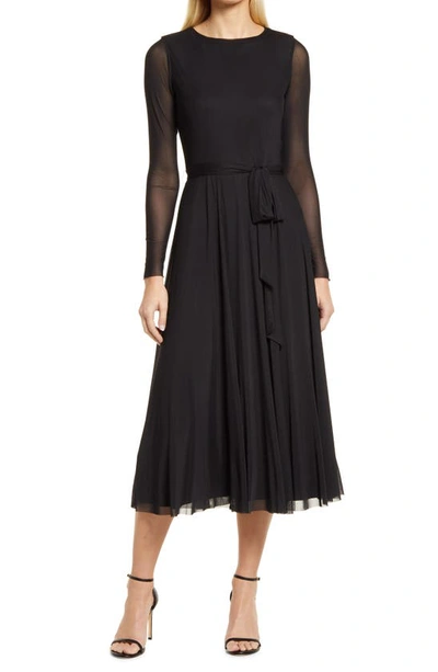 Shop Anne Klein Long Sleeve Mesh Midi Dress In Anne Black