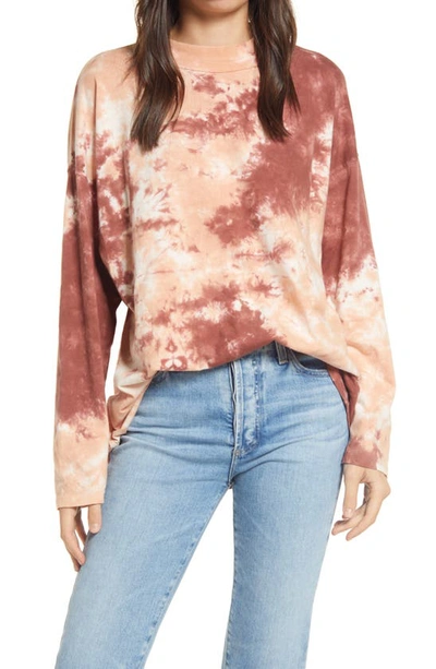 Shop Free People Be Free Tie Dye Oversize Long Sleeve T-shirt In Cabarnet Combo