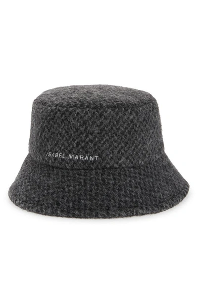 Shop Isabel Marant Denji Logo Wool Bucket Hat In Anthracite