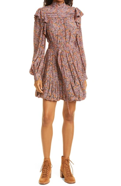 Shop Ulla Johnson Luna Print Long Sleeve Minidress In Goldenrod