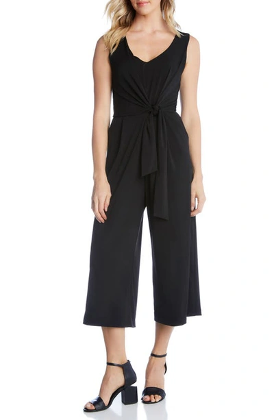 Shop Karen Kane Tie Front Crop Sleeveless Jumpsuit In Black