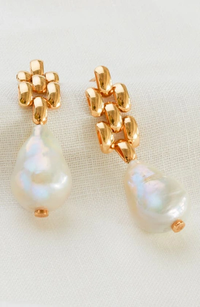 Shop Monica Vinader Heirloom Baroque Pearl Drop Earrings In 18ct Gold On Sterling Silver
