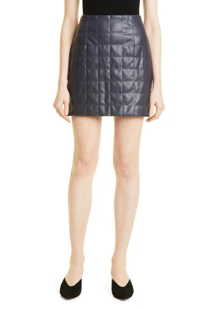 Shop Milly Sonia Faux Leather Quilted Miniskirt In Navy