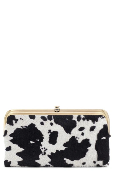 Shop Hobo Lauren Colorblock Genuine Calf Hair & Calfskin Leather Wallet In Cow Print Black/ White