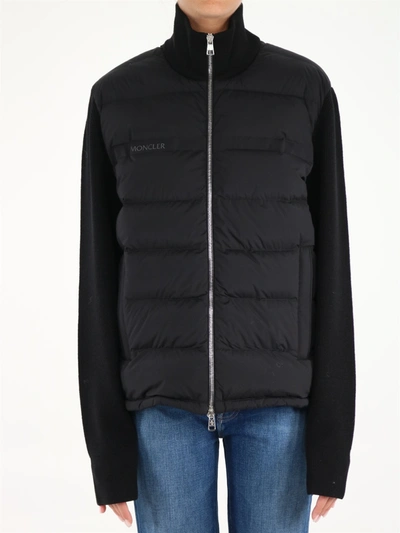 Shop Moncler Padded Panel Zipped Cardigan In Black