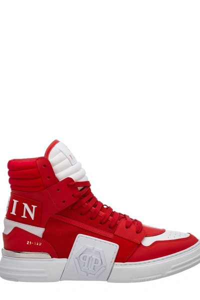 Shop Philipp Plein Panelled High Top Sneakers In Red