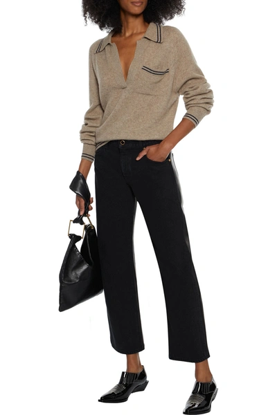 Shop Khaite Kerrie Leather-paneled High-rise Straight-leg Jeans In Black