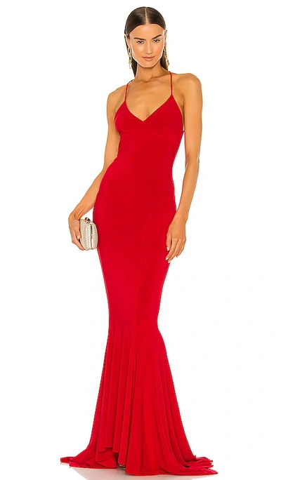 Shop Norma Kamali X Revolve Low Back Slip Mermaid Fishtail Gown In Red