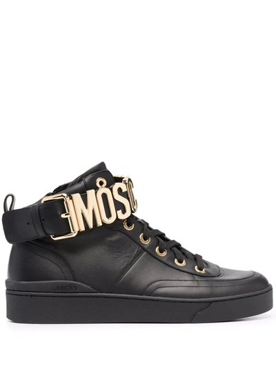 Moschino Men's Nappa Leather Basket Logo Strap Zip Sneakers In Black |  ModeSens