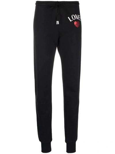 Shop Love Moschino Logo-print Cotton Track Pants In Black