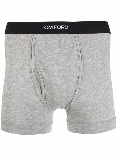 Shop Tom Ford Logo-waistband Boxer Briefs In Grey