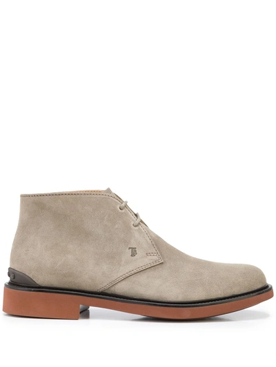 Shop Tod's Almond-toe Lace-up Ankle Boots In Grey