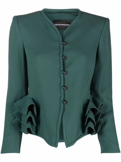 Shop Emporio Armani Ruffle Trim Jacket In Green