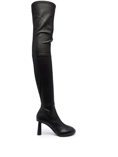 Jacquemus Carré Ronds Leather Over-the-knee Boots In Black 