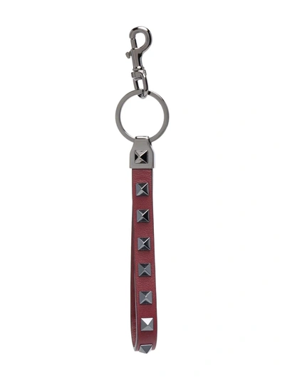 Shop Valentino Rockstud Leather Keyring In Red