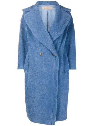 Shop Blanca Vita Tuia Double-breasted Teddy Coat In Blue
