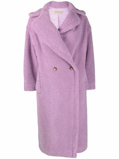 Shop Blanca Vita Tuia Double-breasted Teddy Coat In Purple