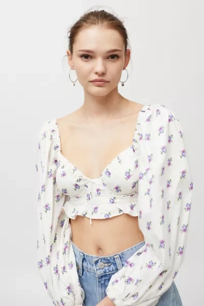 Shop For Love & Lemons Viola Cropped Blouse In White